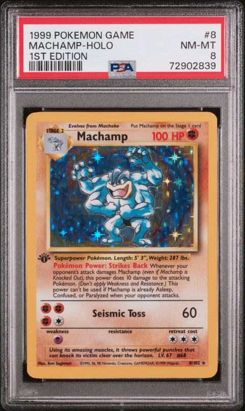 1999 Pokemon Game #8 Machamp-Holo 1st Edition PSA 8
