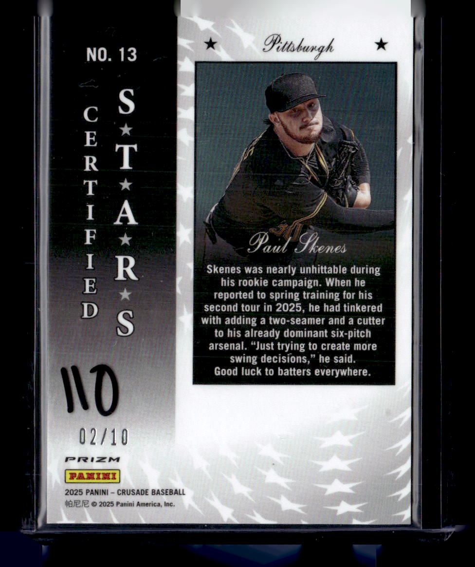 2025 Panini Crusade #13 Paul Skenes Certified Stars Gold #/10