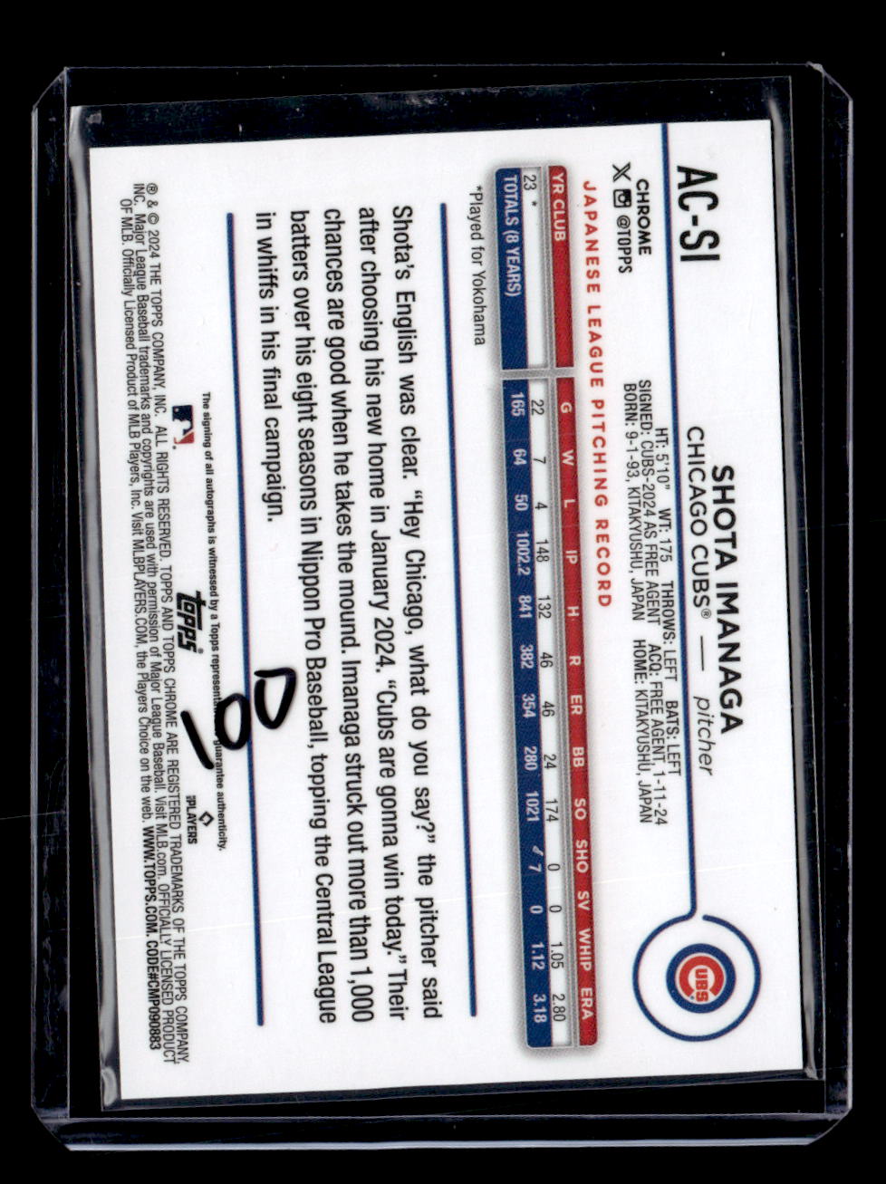 2024 Topps Chrome Update #AC-SI Shota Imanaga Negative Autograph