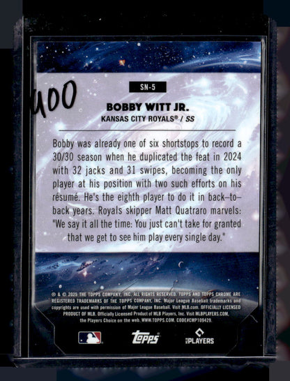 2025 Topps Chrome Cosmic #SN-5 Bobby Witt Jr. Stella Nova Black Refractor #/10