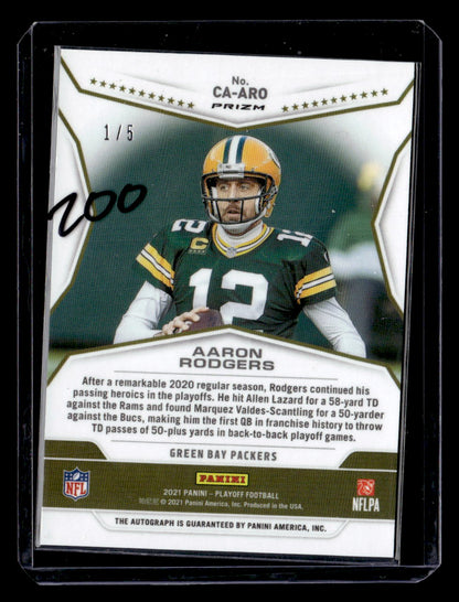 2021 Panini Playoff #CA-ARO Aaron Rodgers Call to Arms Signatures #/5