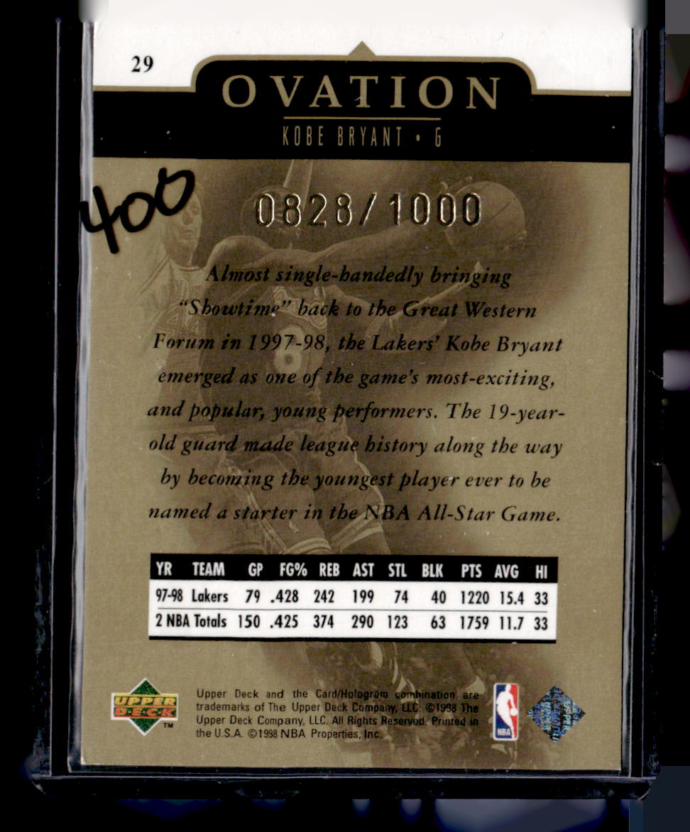 1998-99 Upper Deck Ovation #29 Kobe Bryant Gold #/1000