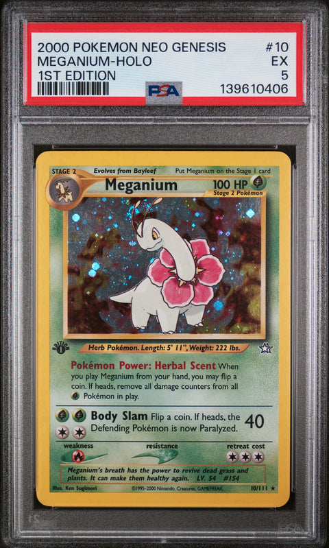 2000 Pokemon Neo Genesis 1st Edition #10 Meganium-Holo 1st Edition PSA 5