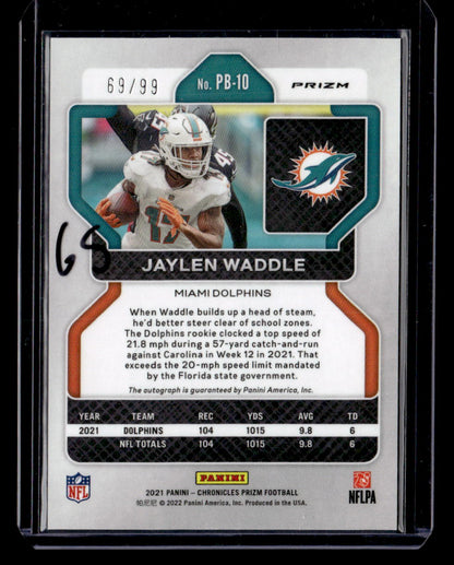 2021 Panini Chronicles #PB-10 Jaylen Waddle Prizm Black Signatures Red #/99