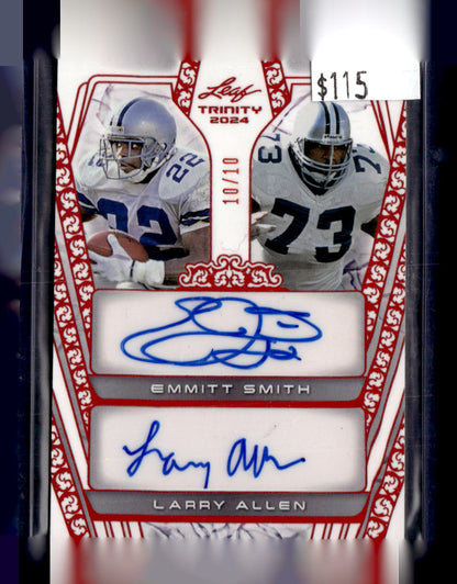 2024 Leaf Trinity - Dual Autograph Red #DA-8 Emmitt Smith / Larry Allen AU, SN10