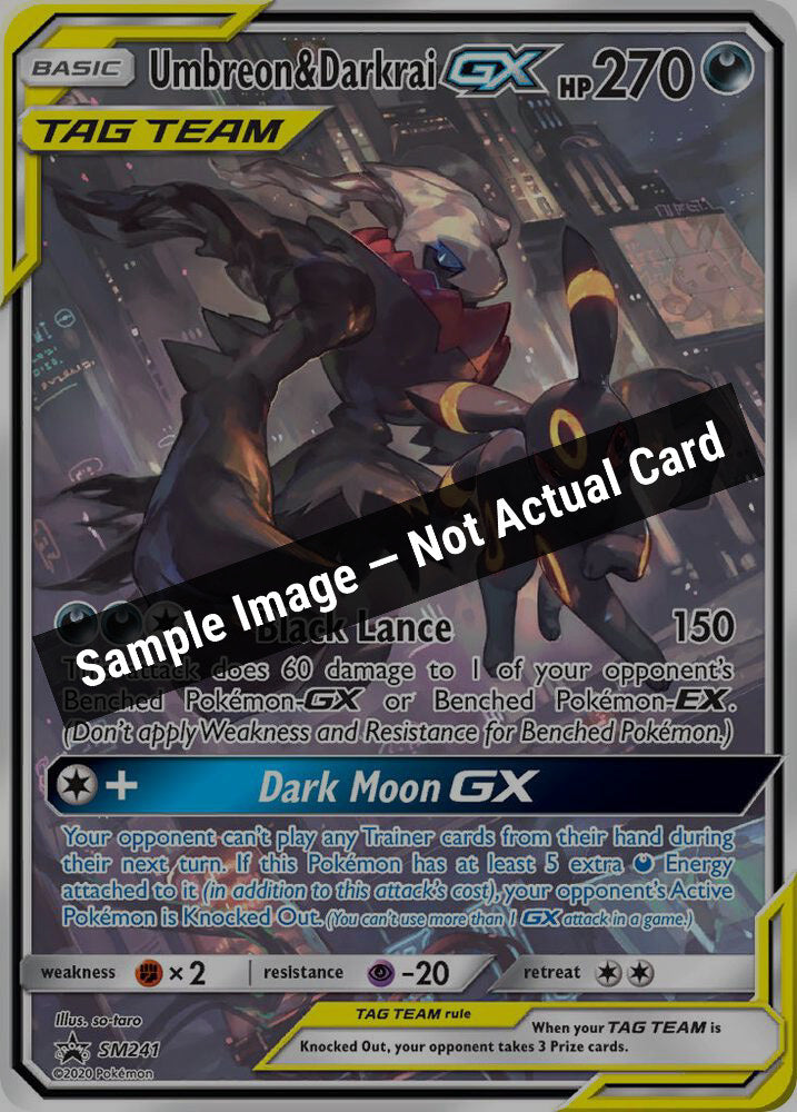 Pokemon,SM Promos,Umbreon & Darkrai GX - SM241,Holofoil,Lightly Played — Sample Image, Not Actual Card