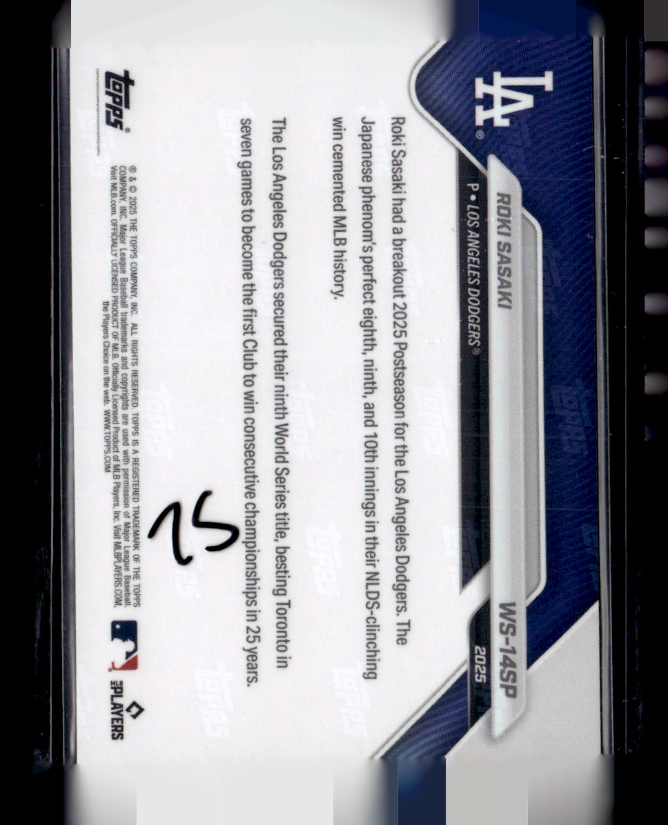 2025 Topps Now World Series Champions Los Angeles Dodgers #WS-14SP Roki Sasaki