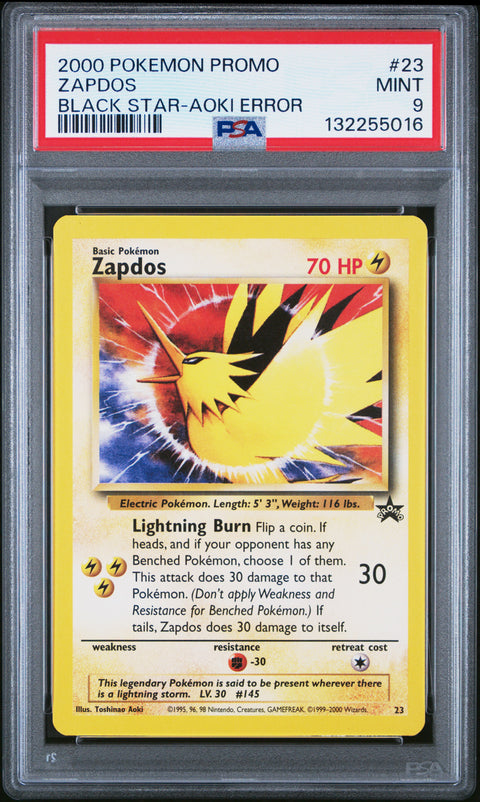 2000 Pokemon Promo Black Star #23 Zapdos Black Star-Aoki Error PSA 9