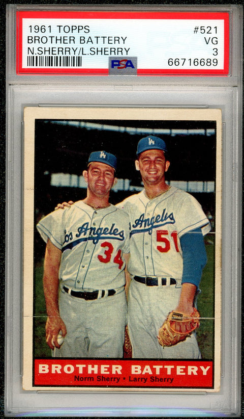 1961 Topps #521 Brother Battery (Norm Sherry / Larry Sherry) PSA 3
