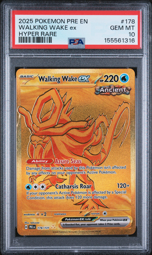 2025 POKEMON PRE EN-PRISMATIC EVOLUTIONS WALKING WAKE ex #178 HYPER RARE PSA 10