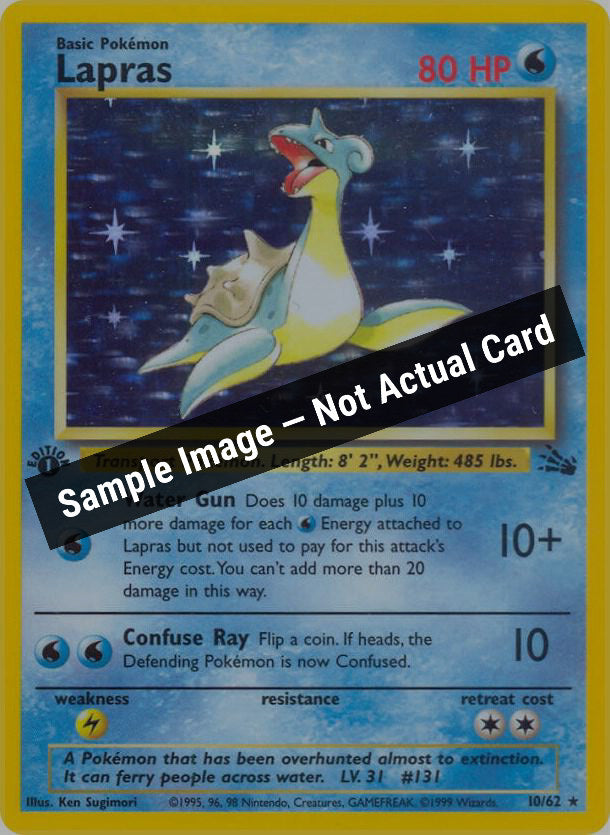 Pokemon,Fossil,Lapras (10) - 10/62,1st Edition Holofoil,Heavily Played — Sample Image, Not Actual Card
