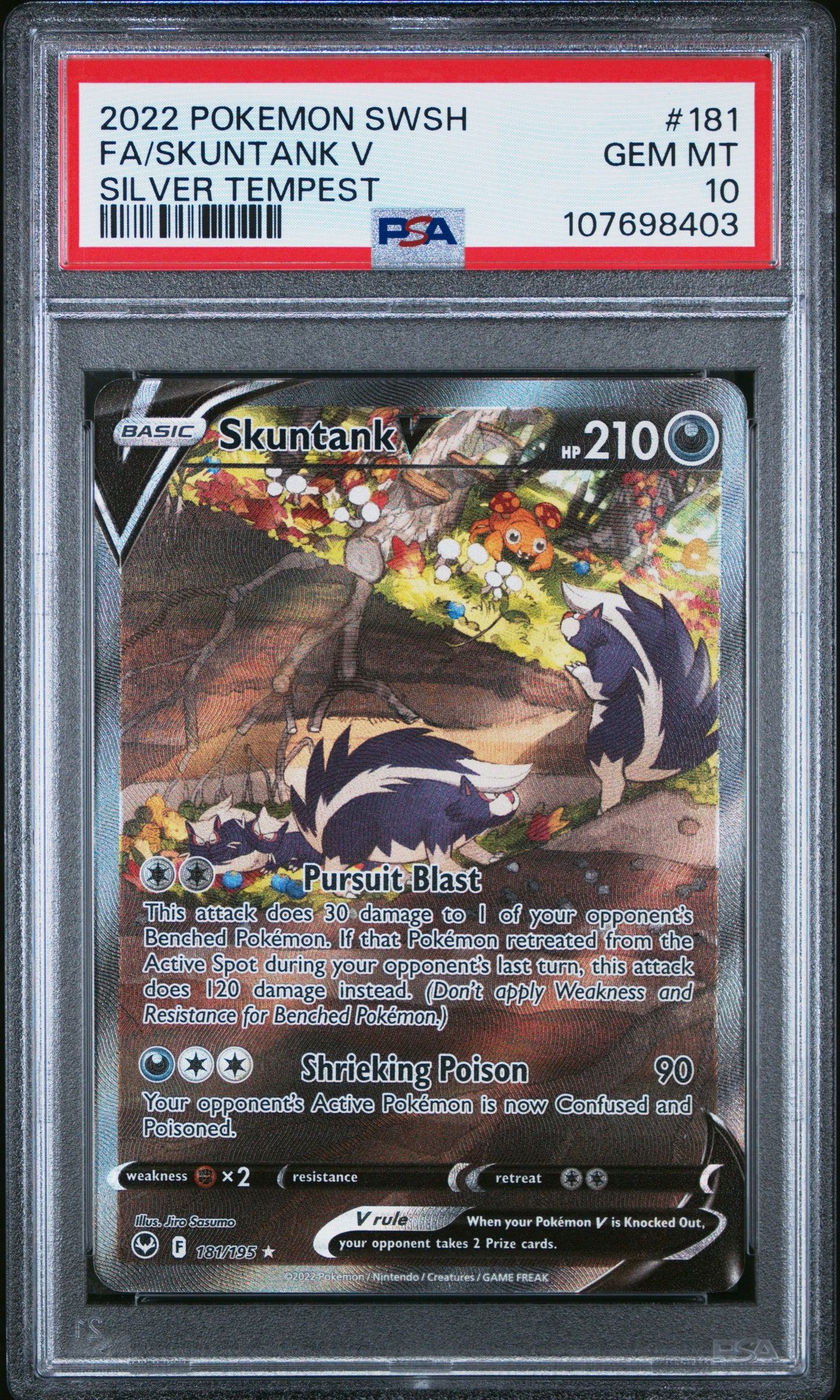 2022 Pokemon Sword & Shield Silver Tempest #181 Fa/Skuntank V Silver Tempest PSA 10