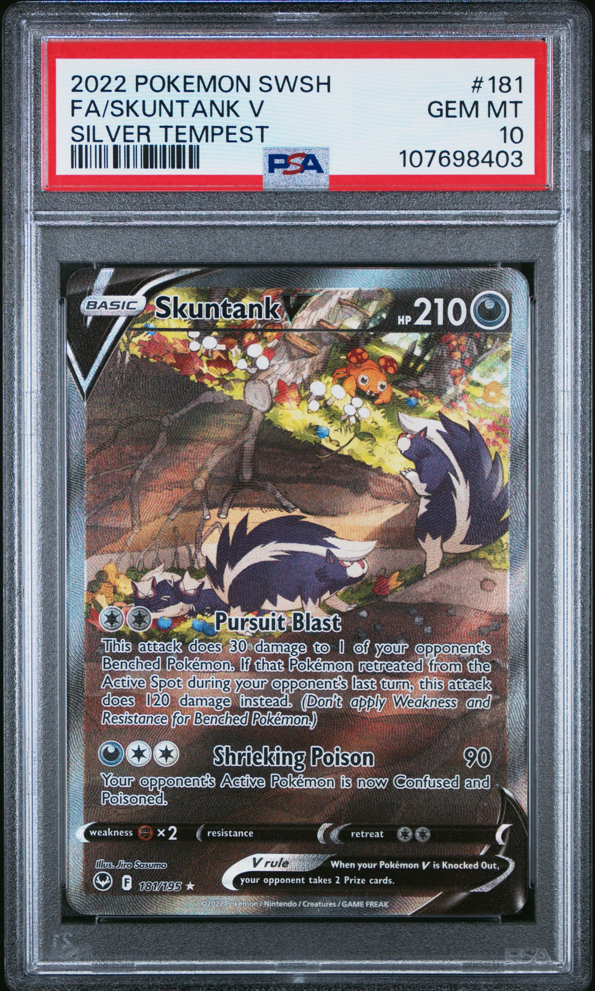 2022 Pokemon Sword & Shield Silver Tempest #181 Fa/Skuntank V Silver Tempest PSA 10