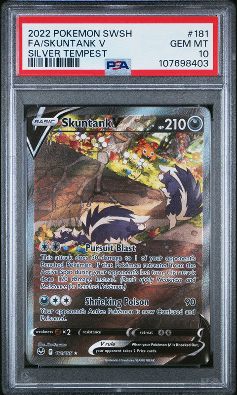 2022 Pokemon Sword & Shield Silver Tempest #181 Fa/Skuntank V Silver Tempest PSA 10