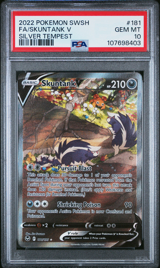 2022 Pokemon Sword & Shield Silver Tempest #181 Fa/Skuntank V Silver Tempest PSA 10