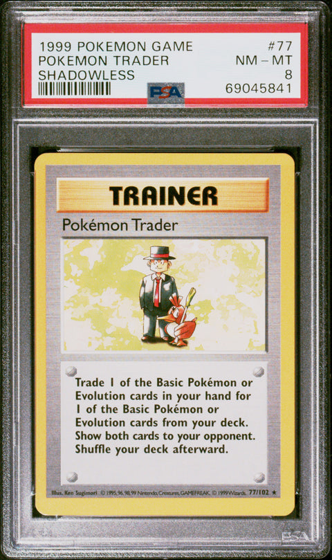 1999 Pokemon Game #77 Pokemon Trader Shadowless PSA 8