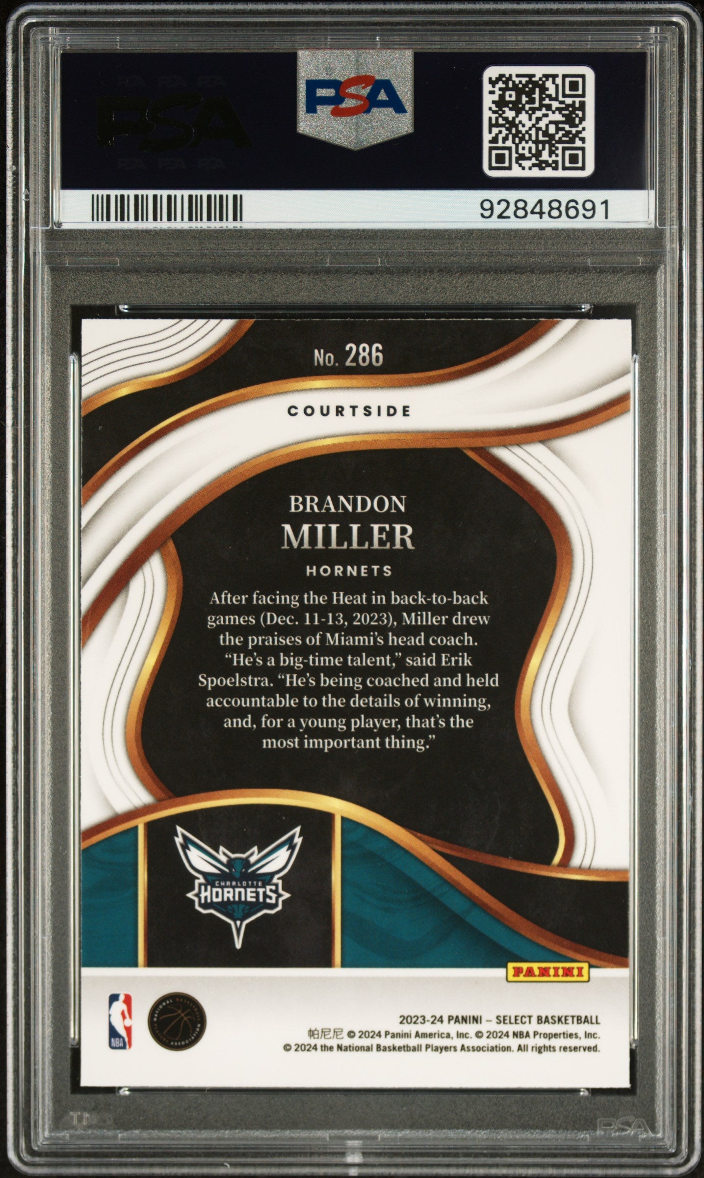 2023 Panini Select #286 Brandon Miller Blue PSA 10 92848691