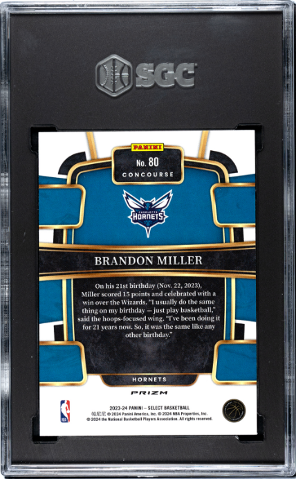 2023-24 Panini Select #80 Brandon Miller Blue Prizm SGC 10 6527686