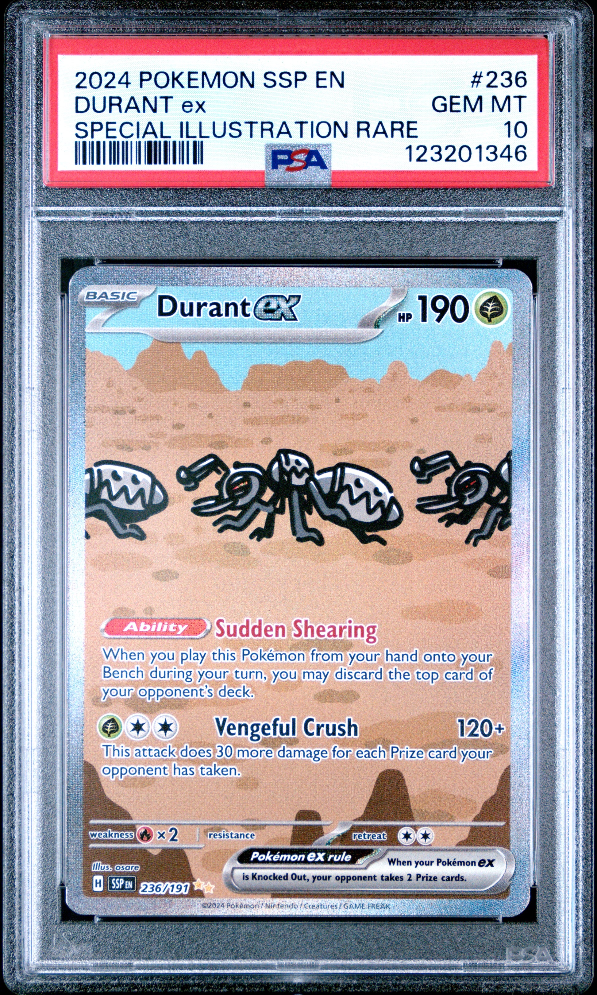 2024 Pokemon Ssp En-Surging Sparks #236 Durant Ex Special Illustration Rare PSA 10