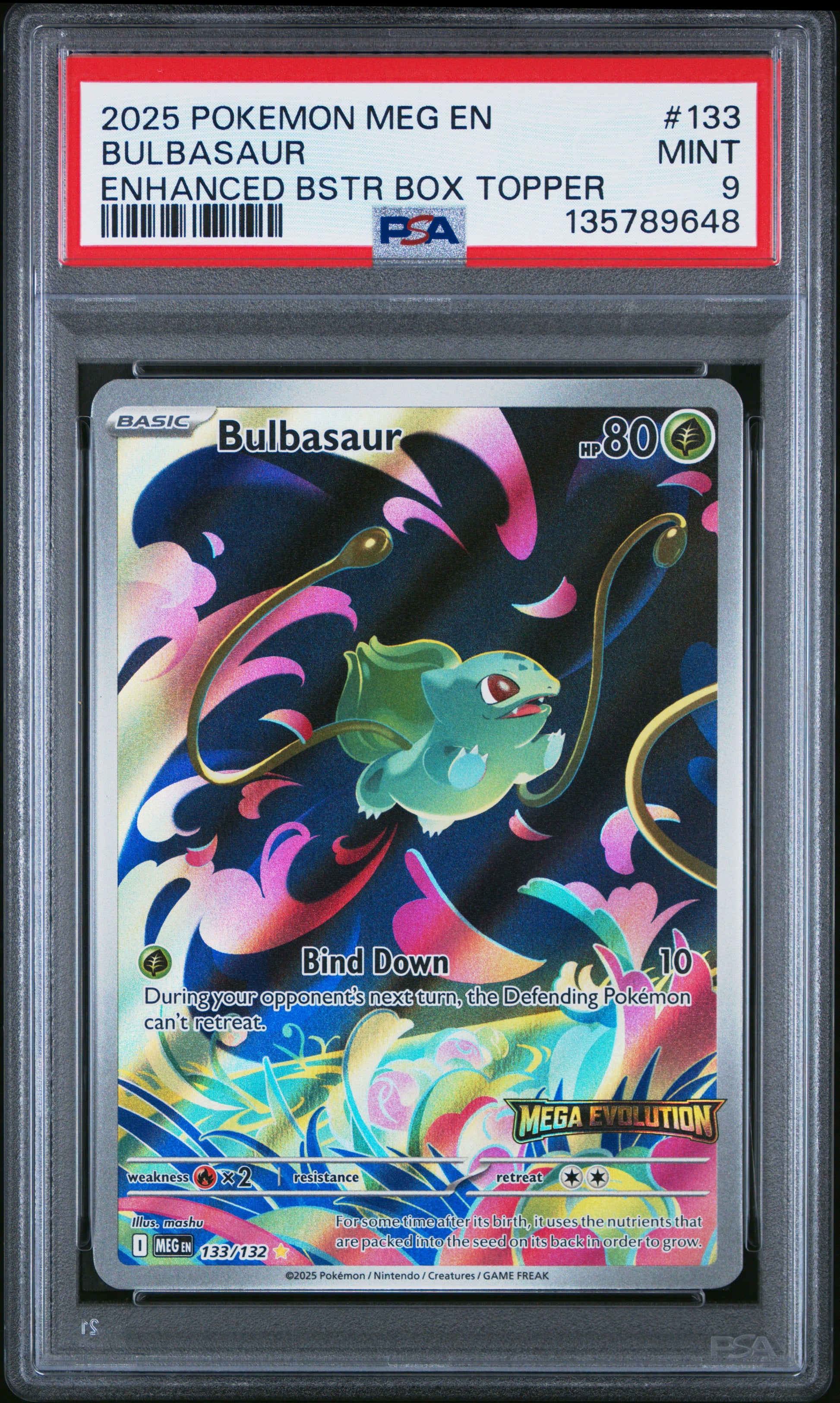 2025 Pokemon Meg En-Mega Evolution #133 Bulbasaur Enhanced Bstr Box Topper PSA 9