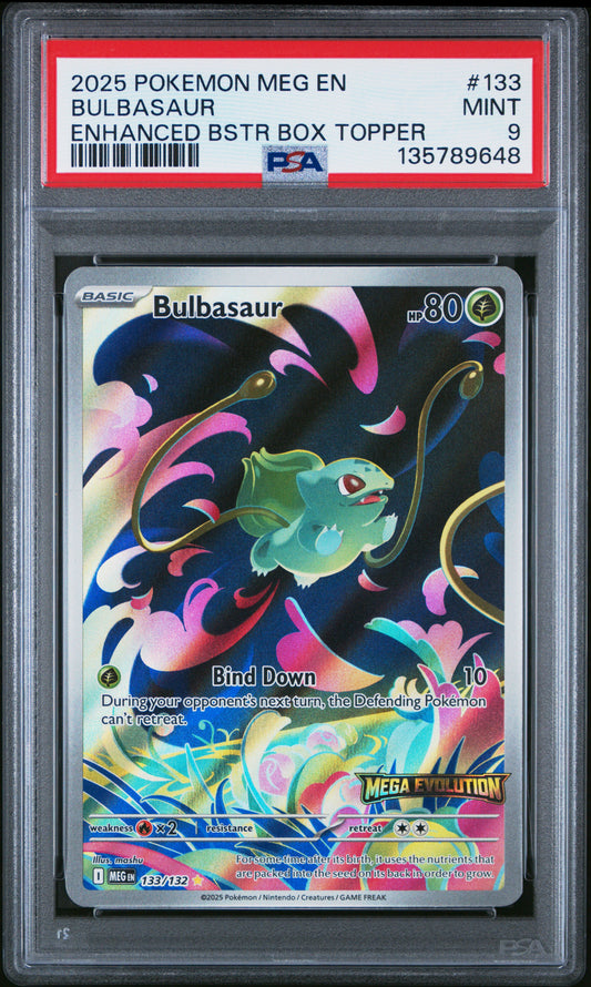 2025 Pokemon Meg En-Mega Evolution #133 Bulbasaur Enhanced Bstr Box Topper PSA 9