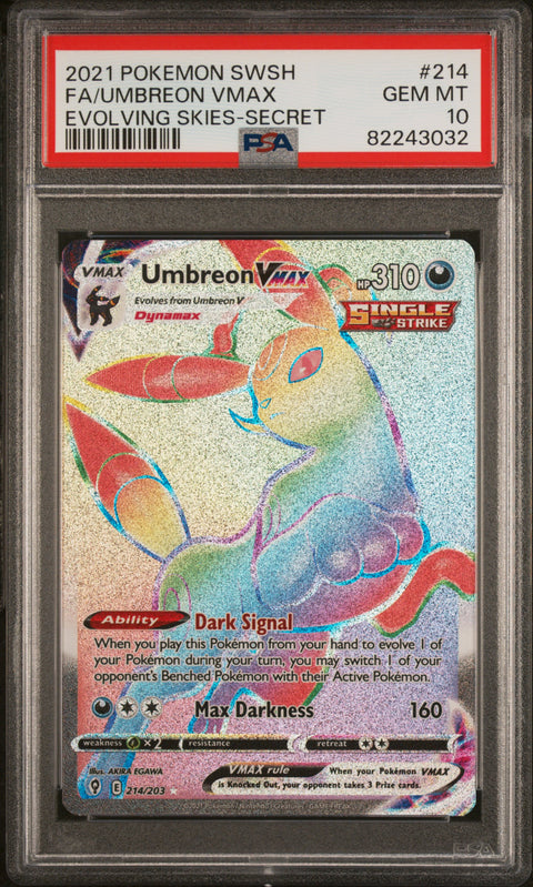 2021 Pokemon Sword & Shield Evolving Skies #214 Fa/Umbreon Vmax Evolving Skies-Secret PSA 10