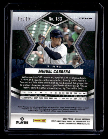 2022 Panini Mosaic #183 Miguel Cabrera Blue Fluorescent Mosaic #/15