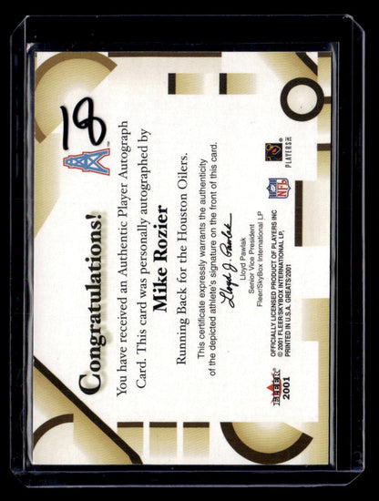 2002 Fleer Throwbacks #NNO Mike Rozier Greats of the Game Autographs