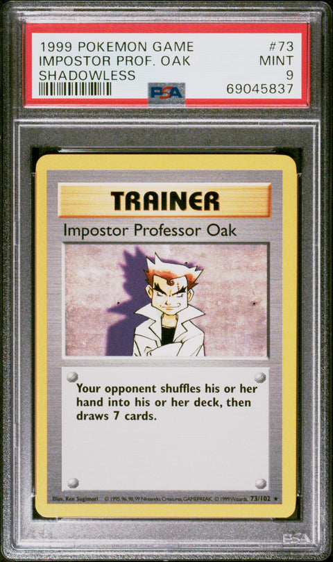 1999 Pokemon Game #73 Impostor Prof. Oak Shadowless PSA 9
