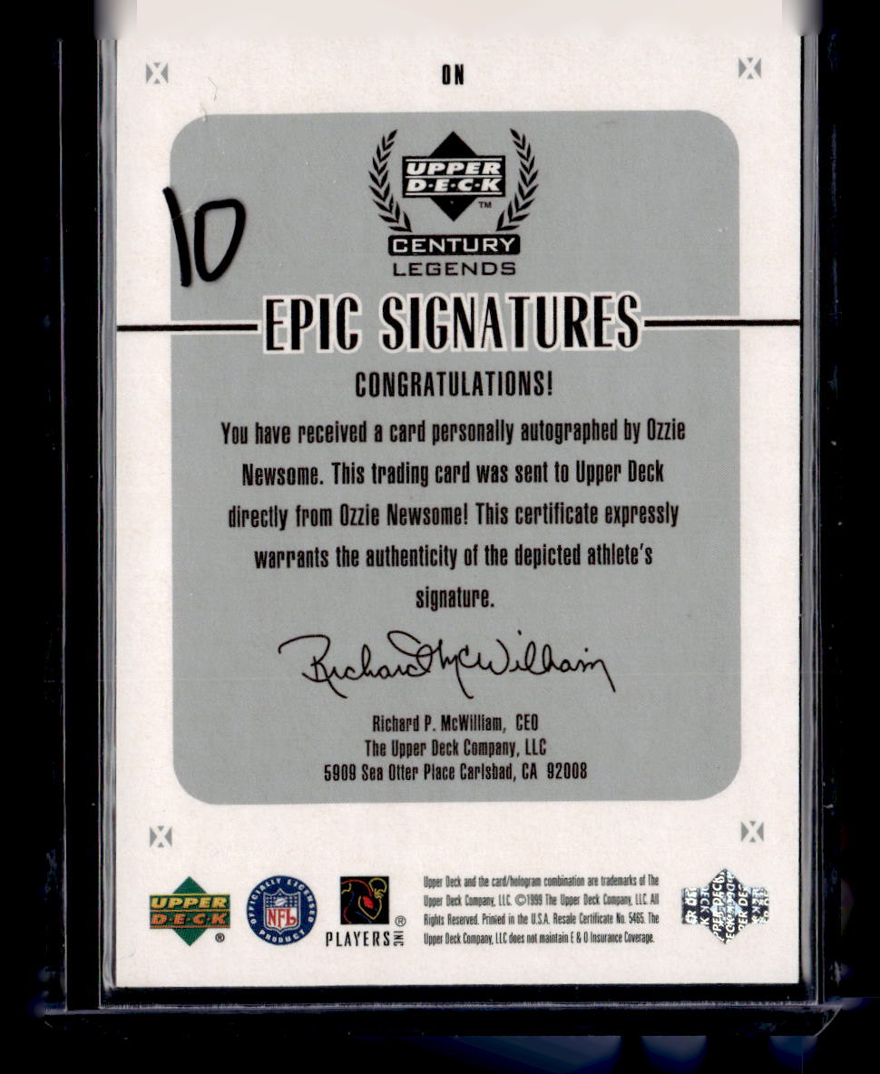 1999 Upper Deck Century Legends #ON Ozzie Newsome Epic Signatures
