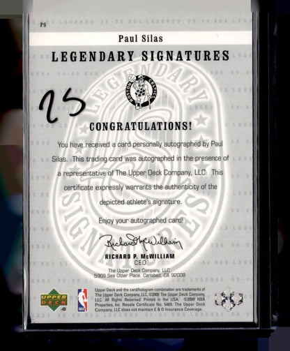 1999-00 Upper Deck Legends #PS Paul Silas Legendary Signatures
