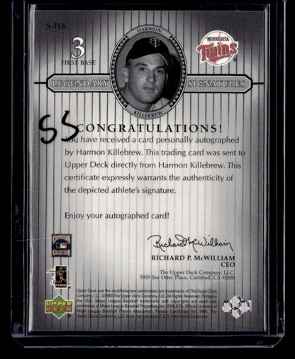 2000 Upper Deck Legends #S-HK Harmon Killebrew Legendary Signatures