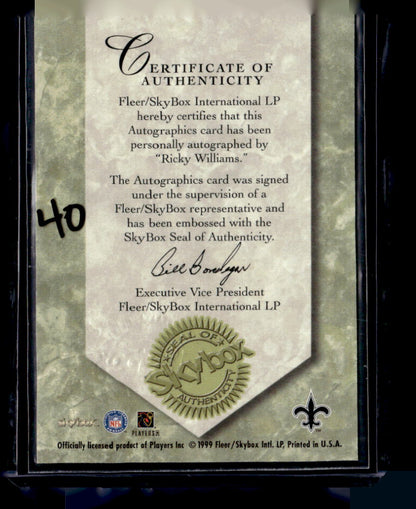 1999 SkyBox Premium #NNO Ricky Williams Autographics