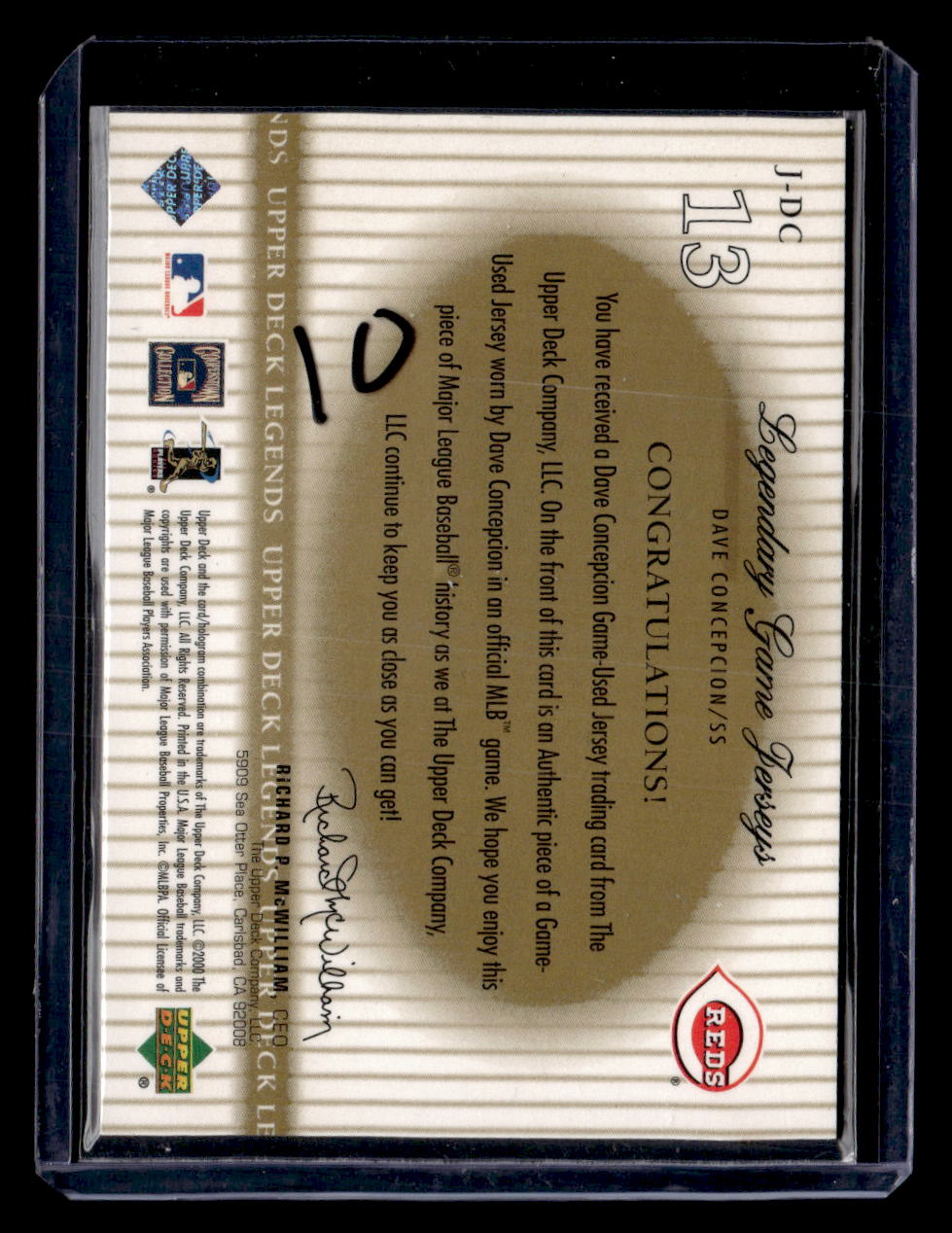 2000 Upper Deck Legends #J-DC Dave Concepcion Legendary Game Jerseys