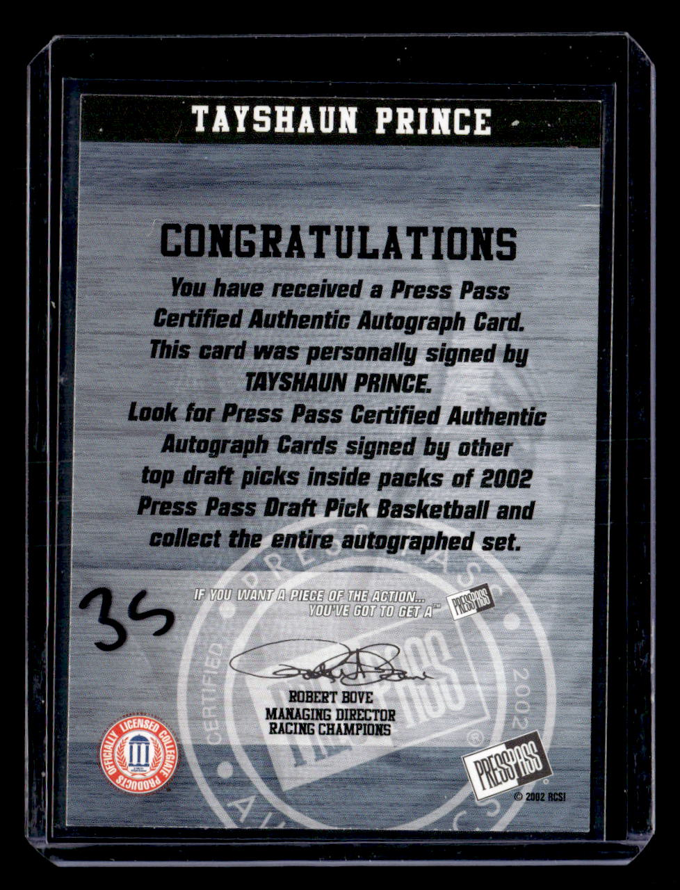 2002 Press Pass #NNO Tayshaun Prince Autographs