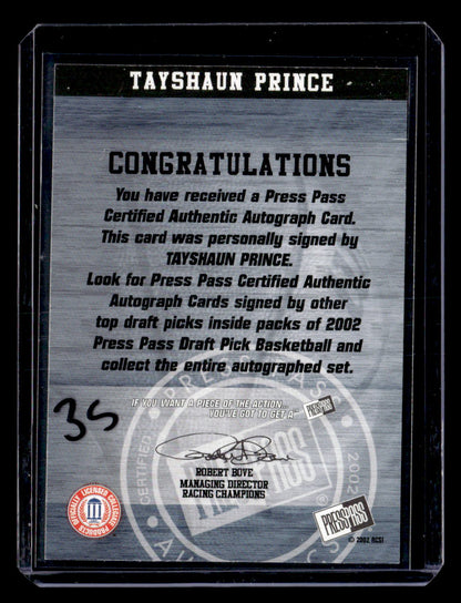 2002 Press Pass #NNO Tayshaun Prince Autographs
