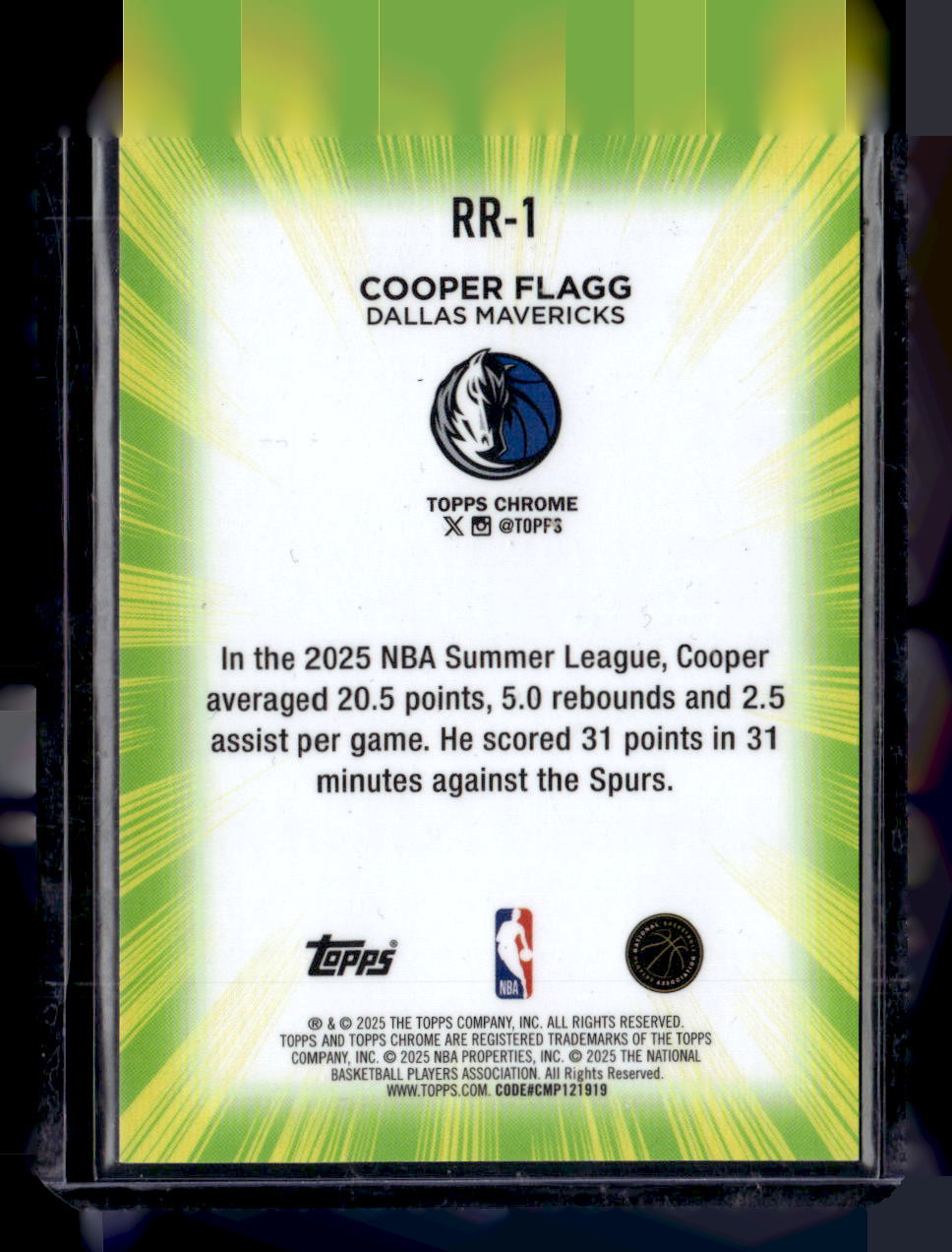 2025-26 Topps Chrome #RR-1 Cooper Flagg Radiating Rookies
