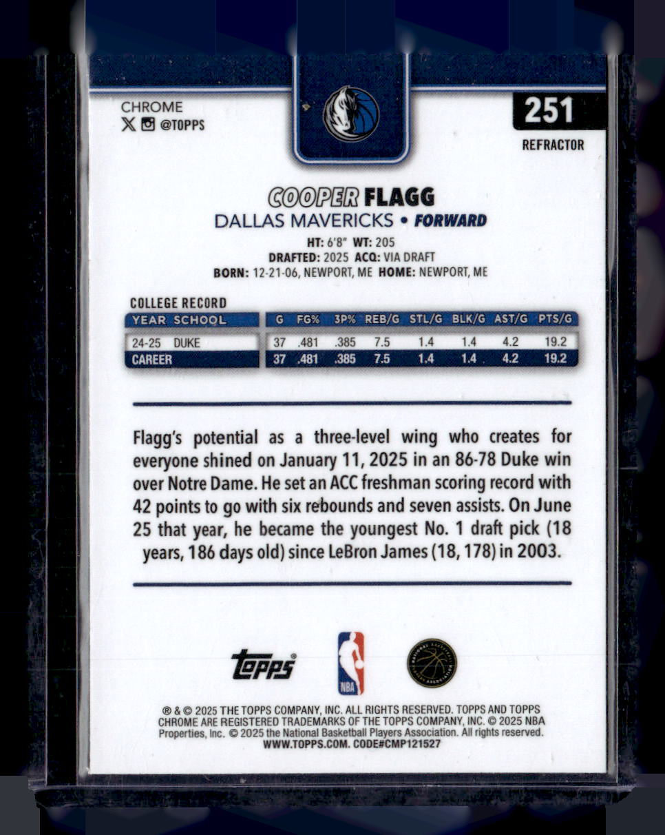 2025-26 Topps Chrome #251 Cooper Flagg Refractor
