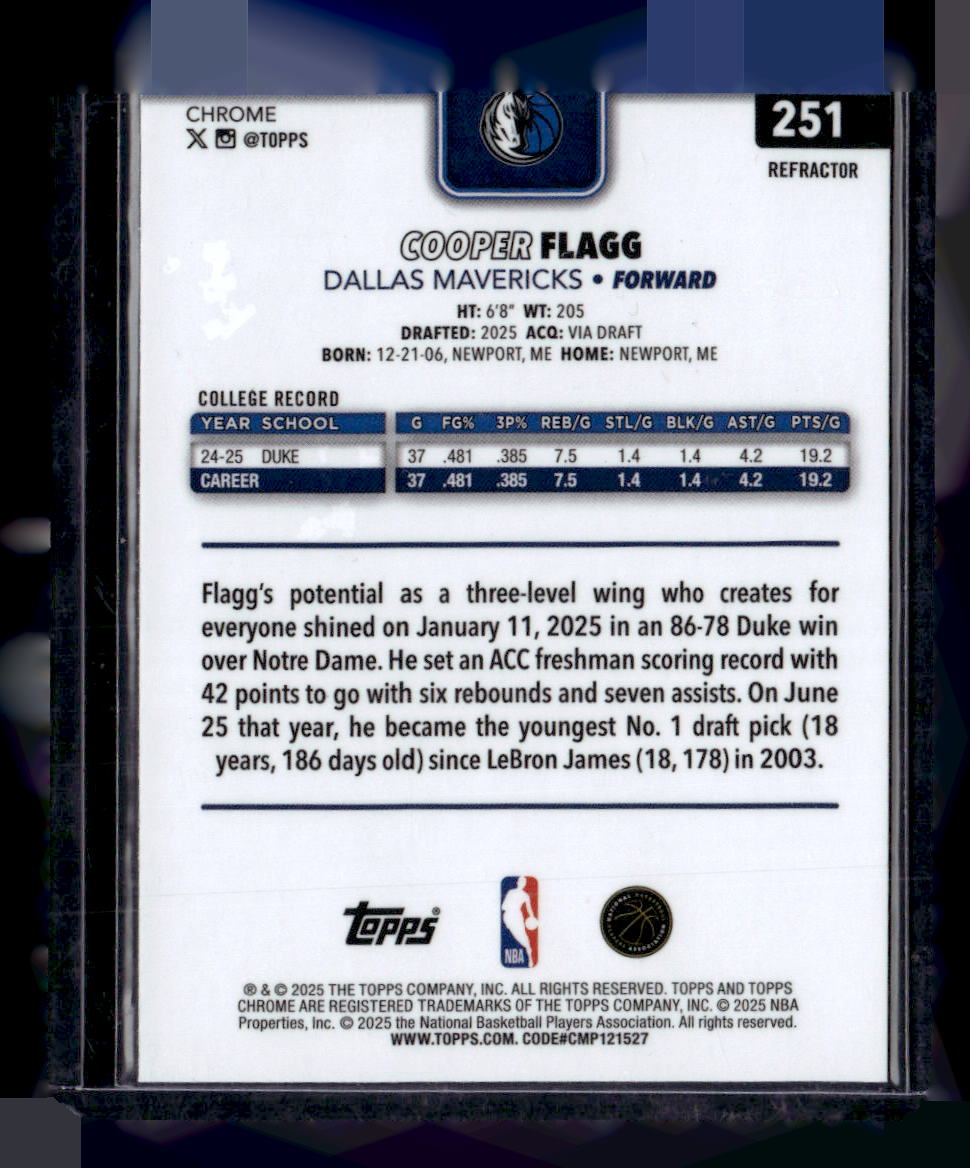 2025-26 Topps Chrome #251 Cooper Flagg Refractor