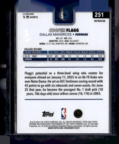 2025-26 Topps Chrome #251 Cooper Flagg Refractor
