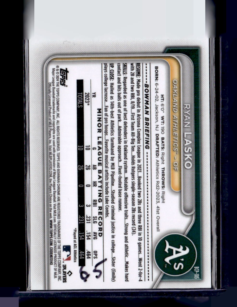 2024 Bowman Sapphire Edition #BCP-105 Ryan Lasko Red #/5