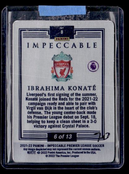 2021-22 Panini Impeccable #8 Ibrahima Konate Rookie Metal Ruby #/13