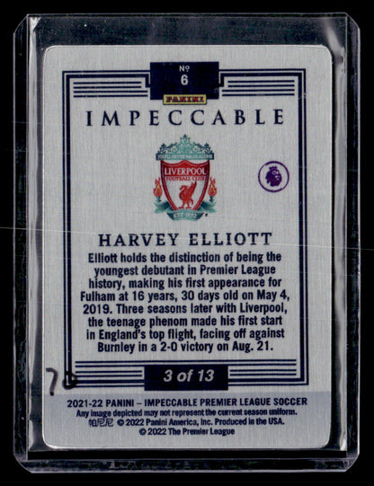 2021-22 Panini Impeccable #6 Harvey Elliott Rookie Metal Ruby #/13
