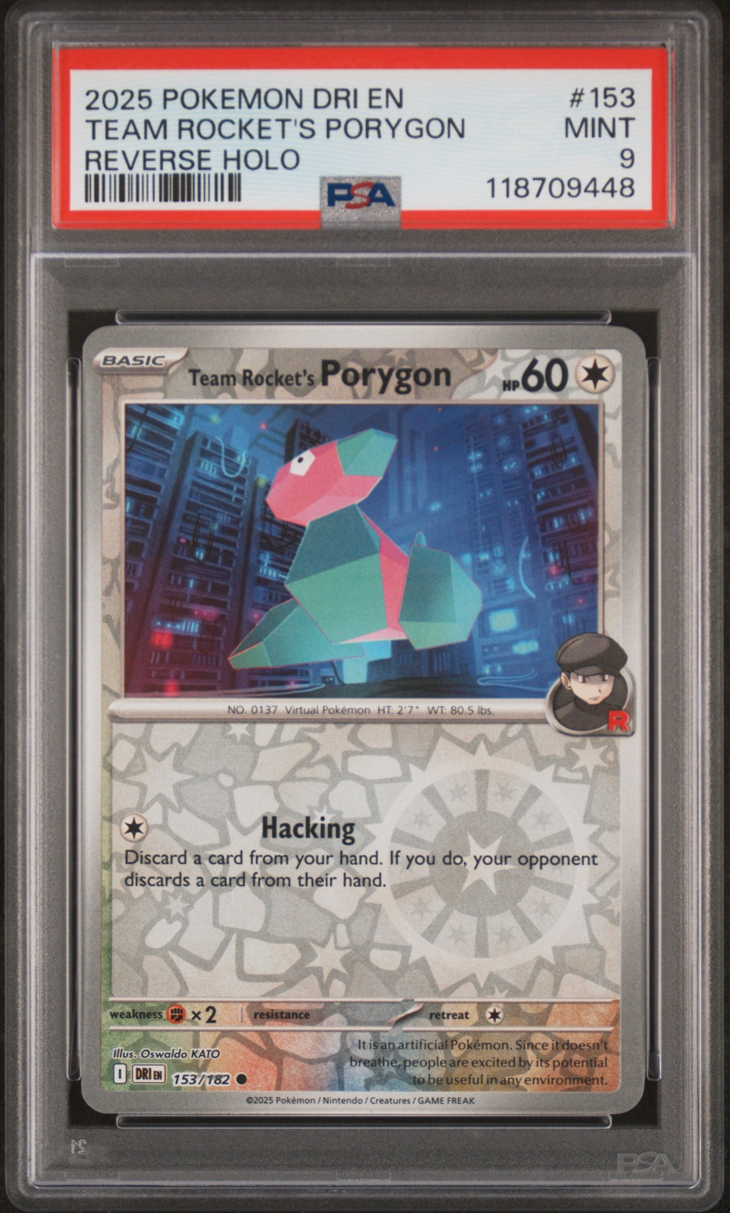2025 Pokemon Dri En-Destined Rivals #153 Team Rocket'S Porygon Reverse Holo PSA 9