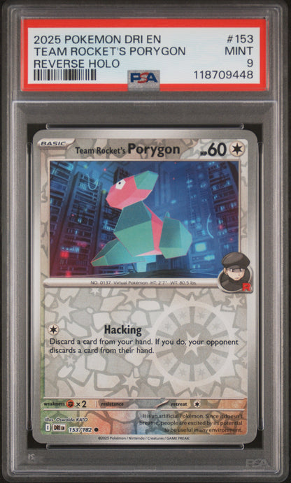 2025 Pokemon Dri En-Destined Rivals #153 Team Rocket'S Porygon Reverse Holo PSA 9