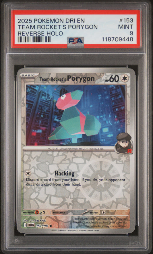 2025 Pokemon Dri En-Destined Rivals #153 Team Rocket'S Porygon Reverse Holo PSA 9