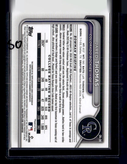 2024 Bowman Draft #CPA-JTH Jared Thomas Chrome Prospect Autographs