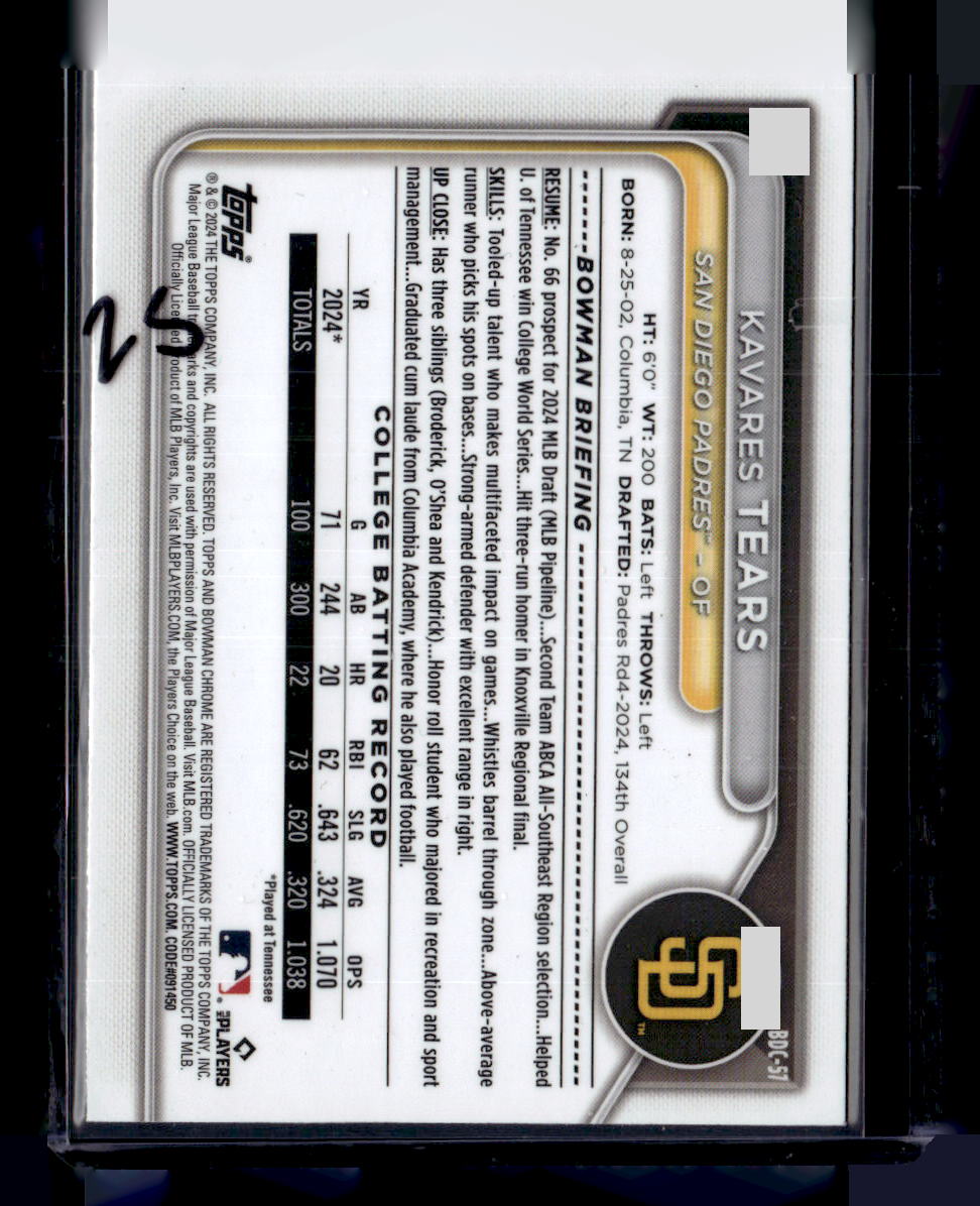 2024 Bowman Draft Sapphire Edition #BDC-57 Kavares Tears Gold #/50
