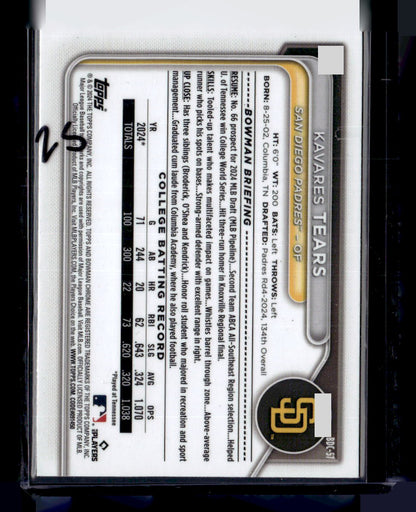 2024 Bowman Draft Sapphire Edition #BDC-57 Kavares Tears Gold #/50
