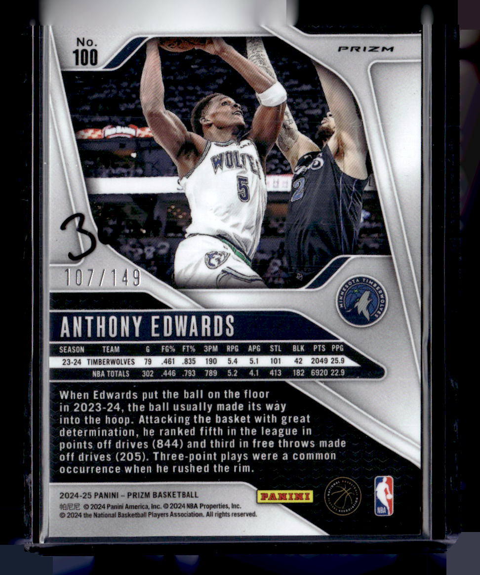 2024-25 Panini Prizm #100 Anthony Edwards Prizms Purple Ice #/149